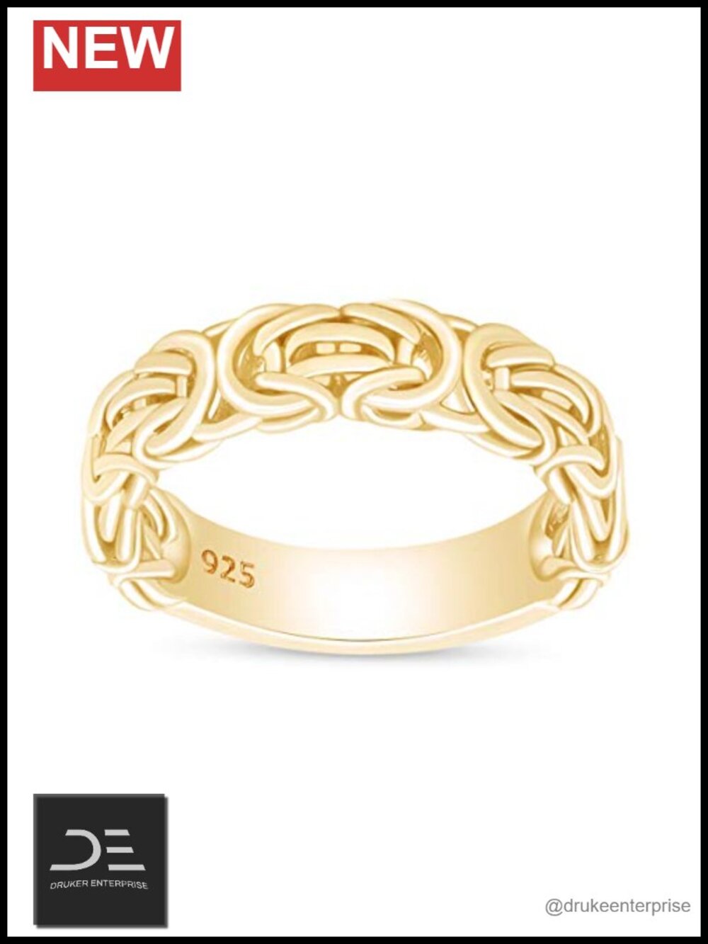 14k Yellow Gold Plated Sterling Silver Byzantine Engagement Ring for Women